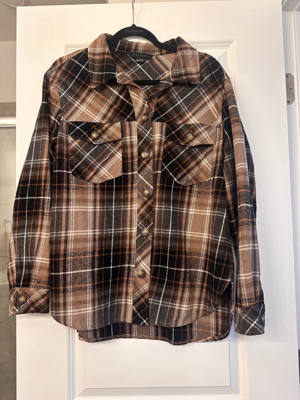 Sanctuary Brown, Black & Cream Plaid Shirt Jacket